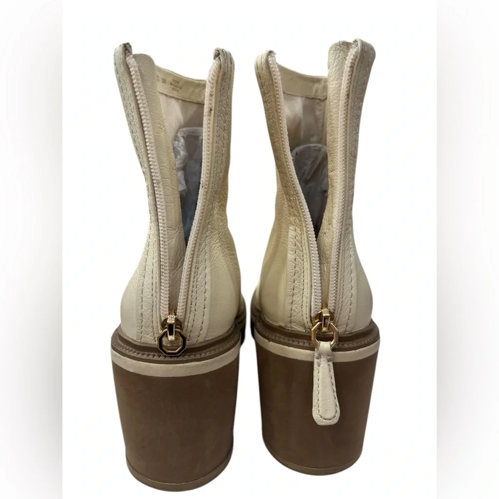 LO.SANJI Cream Leather Platform Wedge Ankle Boots Rear Zip Size 11 Brazil
